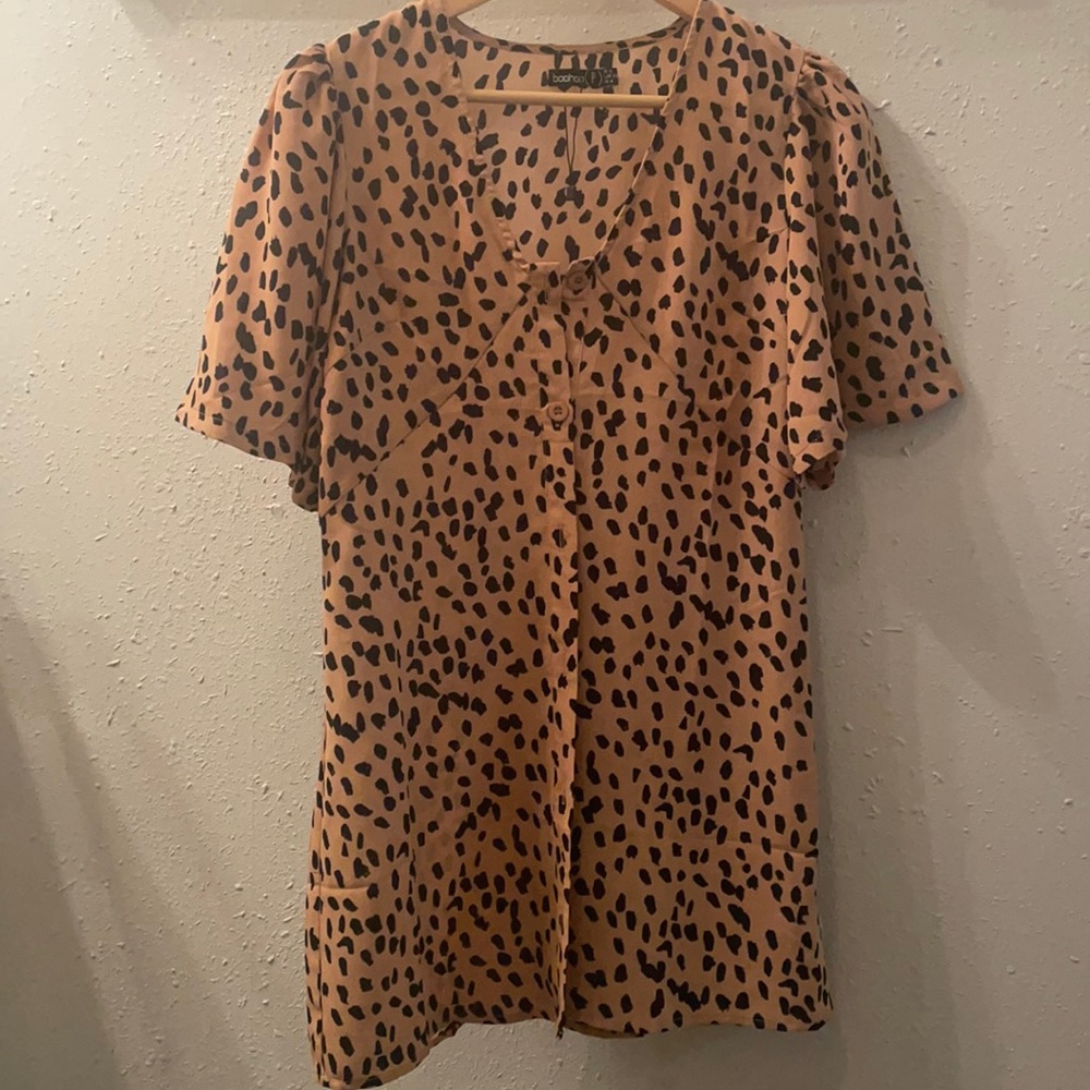 Boohoo Leopard Print Shirt Dress